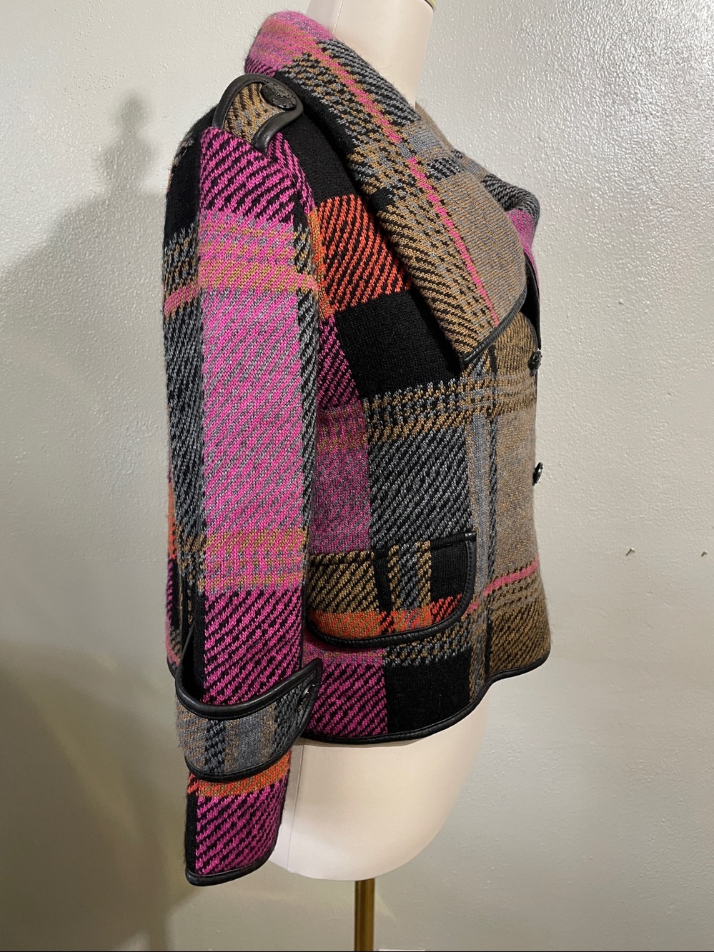 Aldomartins Knit Jacket Cropped Plaid Wool Cashmere Button Textured Sz 4 Artwear - Picture 3 of 11